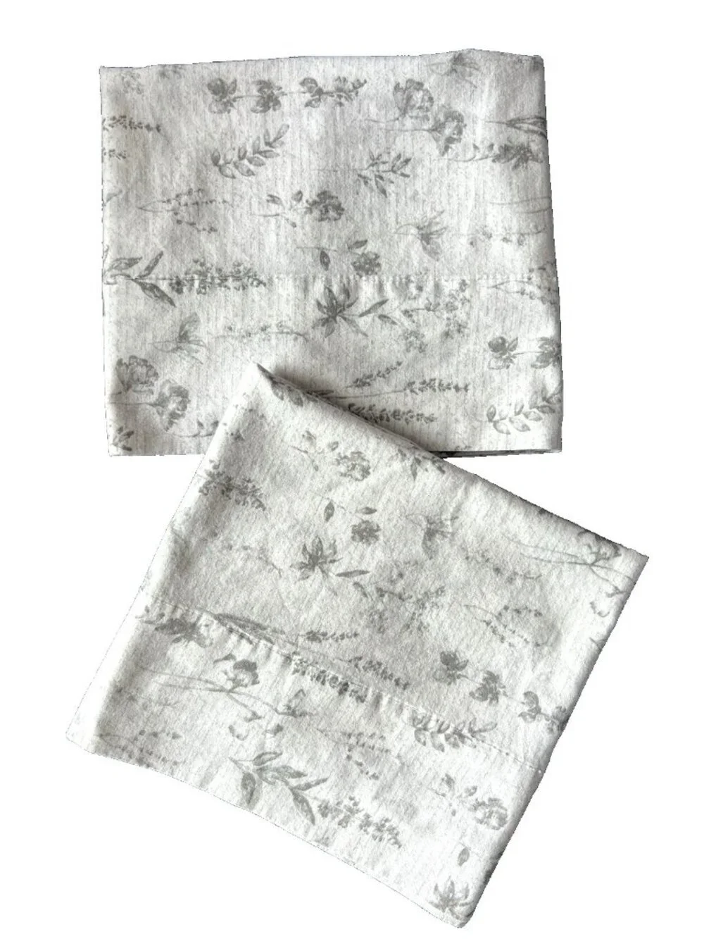 BOTANICAL Pillowcase Pair Standard Size Gray White Script Garden Floral Flowers